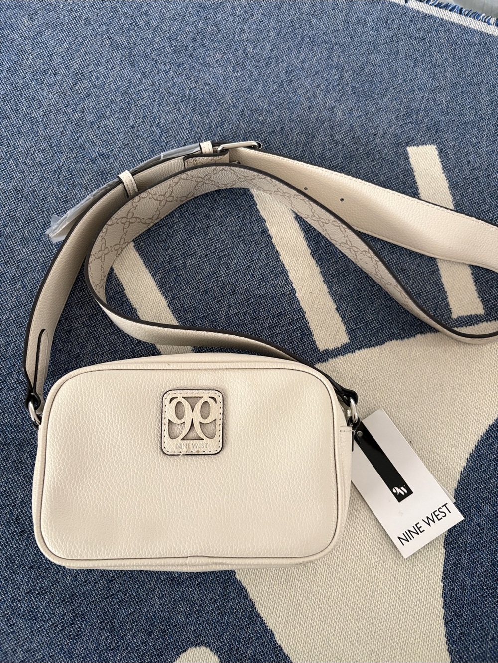 Nine West Cream Pebbled Crossbody Bag with Logo Plaque